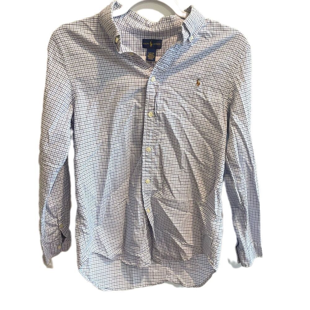 Ralph Lauren Boys Long Sleeve Shirt Blue Check L 14-16 Casual Button-Down